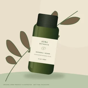 Aura Bhringraj & Sesame Care Oil — original demo packaging illustration